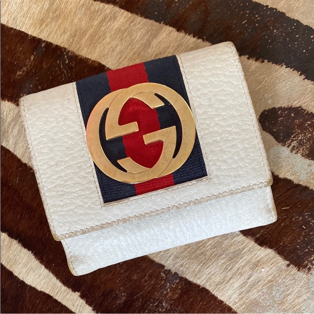 Gucci Cream And Red Wallet White Leather Vintage Wallet